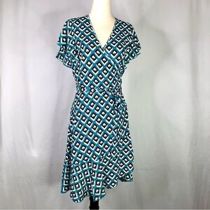 Diane von Furstenberg Avaya geometric wrap dress blue green viscose silk Small